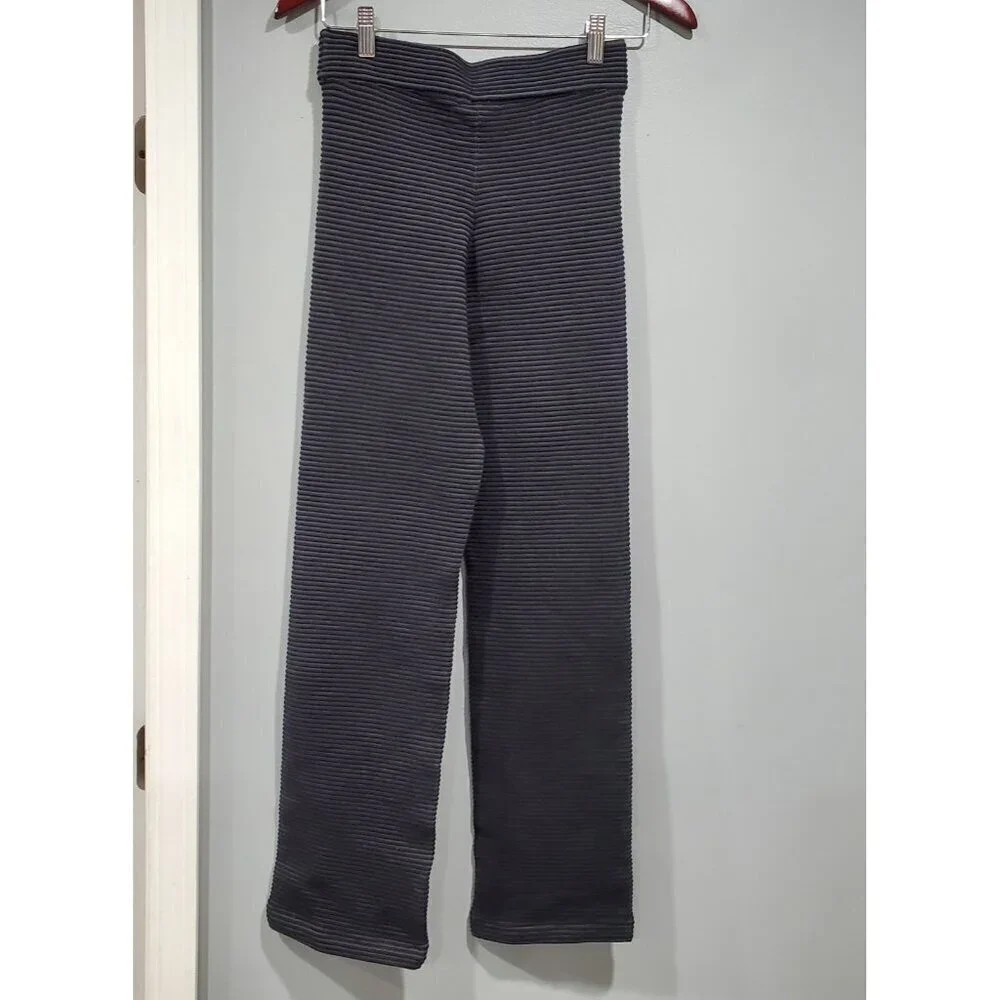 Good American Women's Straight Legged Chunky Ribbed Black Gray Leggings Size 2